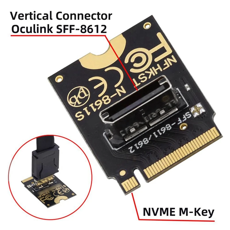 2230 Nvme M.2 Male To Oculink SFF-8612 SFF-8611 PCI-E4.0 67 Pin Female Vertical Host Adapter For NVME U.2 SSD EGPU