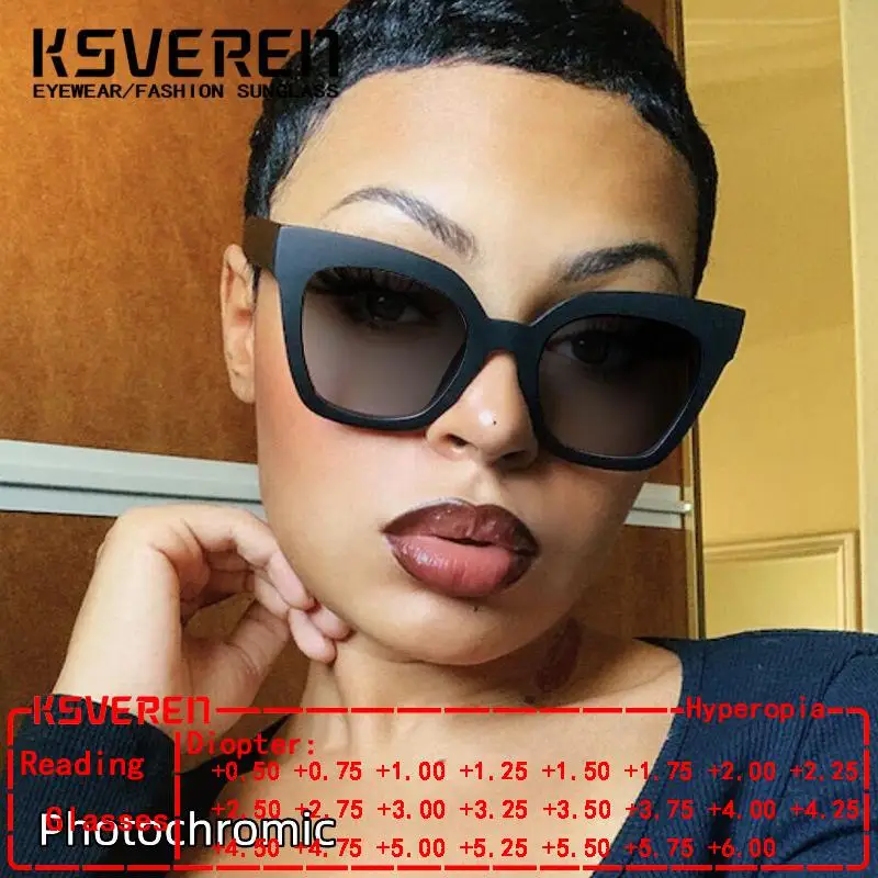 

Women Oversized Frame Reading Eyewear Photochromic Anti Blue Light Computer Single Focus Presbyopic Glasse Prescription Glasses