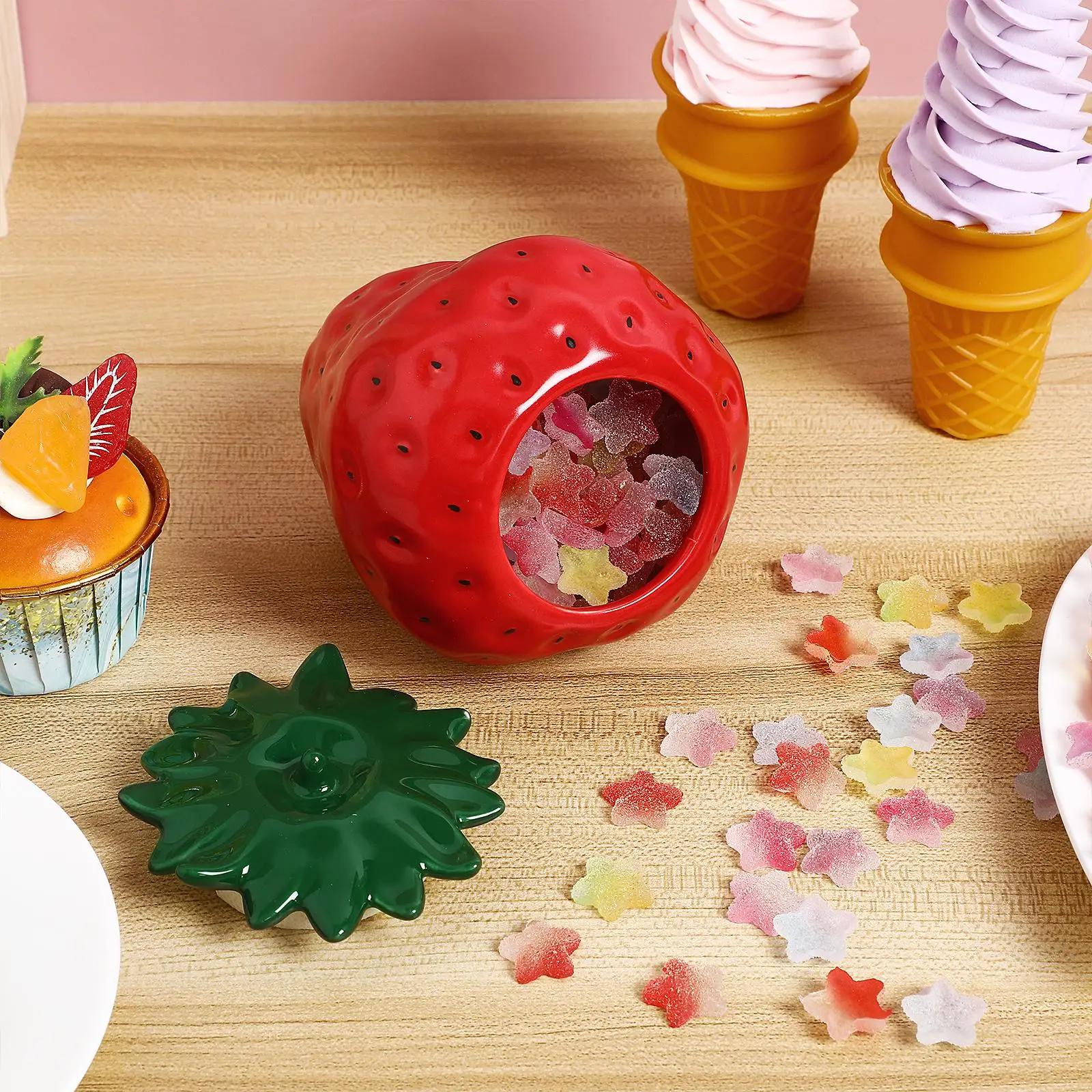 Ceramics Strawberry Shaped Sealed Food Storage Tea Can Container Food Storage Jar Cookie Candy Canisters Home Kitchen Decors - Image 3