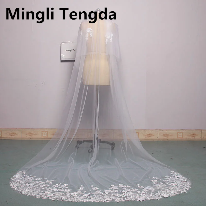 Mingli Tengda Lace Edge Two Layers Wedding Veil 3 M Long Bridal Veils with Metal Comb Wedding Accessories Bride Headdress Velo