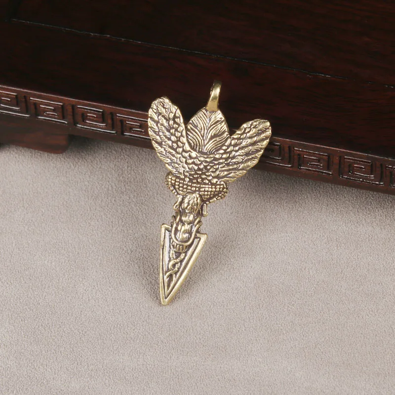 Pure Brass Golden Winged Roc Vajra Pestle Key Chain Pendant Xizang Religious Pendant Small Bronze Ware Holiday and Birthday Gift