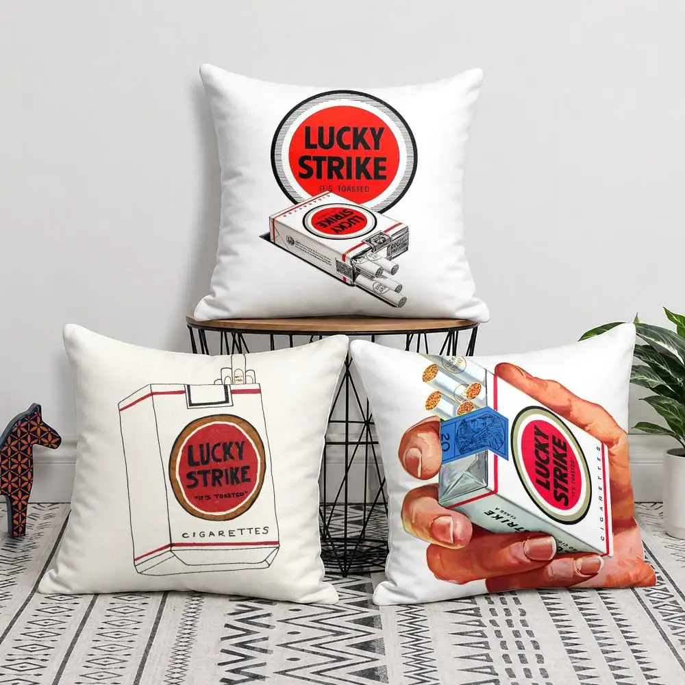 Luxury L-Lucky C-Cigarettes Cushion Cover Soft Short Plush Double-Sided Printing Home Decor Machine Washable Pillow Case Gift