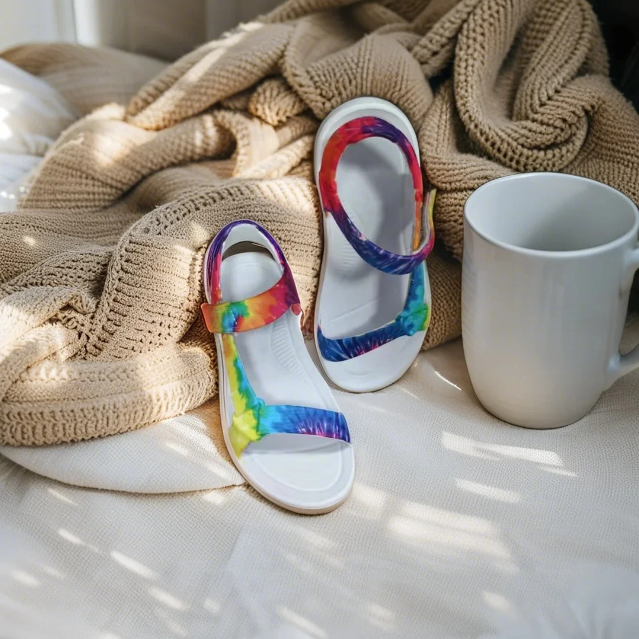 Summer's Vibrant Statement! Women's Stylish Sandals with Dazzling Colorful Gradient Upper, featuring chic strap design to highli