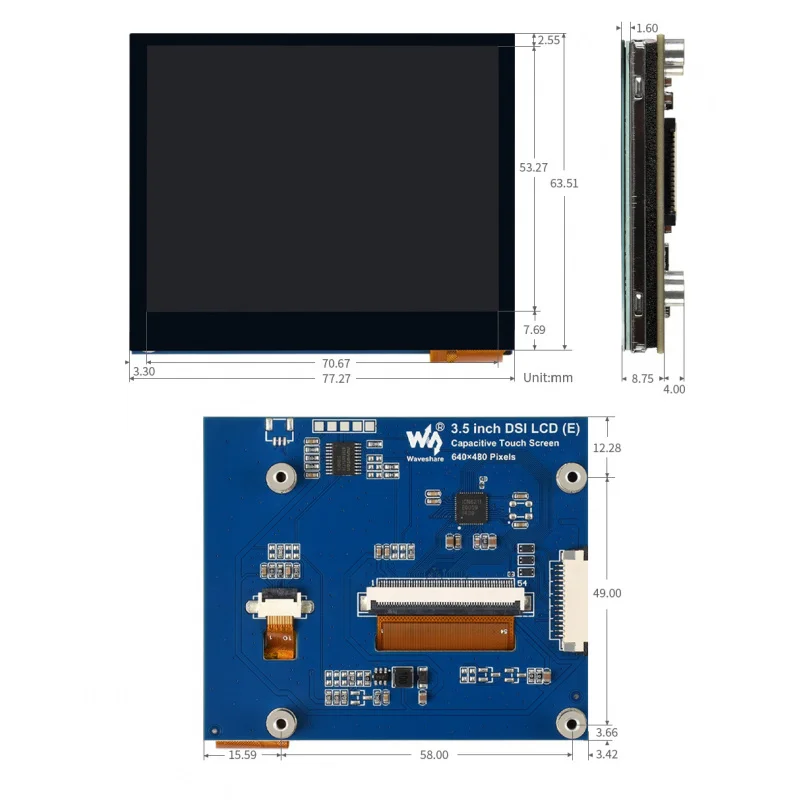 

SKU-33086 Waveshare 3.5inch DSI Capacitive Touch Display, 5-Point Touch, 640 × 480 Pixels, IPS Display Panel, Supports Raspberry