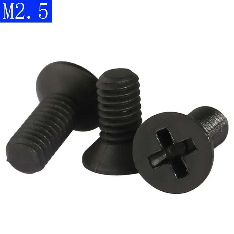 M2.5 x 0.45 Black Nylon Phillips FLAT HEAD Machine Screws Black Countersunk Bolts DIN 965   ISO 7046