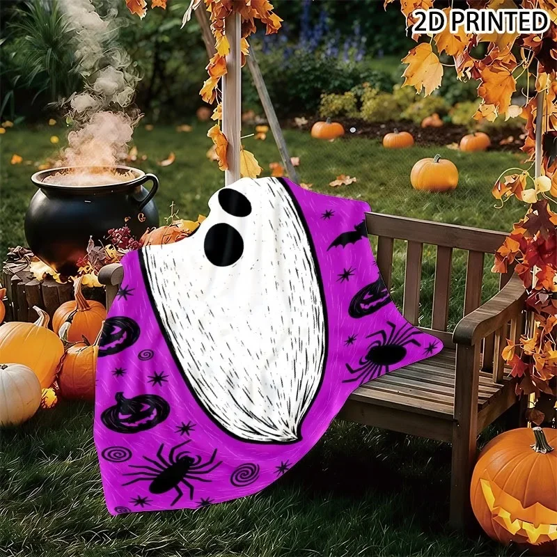 Spooky Halloween Ghost Spider Pumpkin Bat Print Throw Blanket Cozy Fall Decor for Kids Party 150x230cm