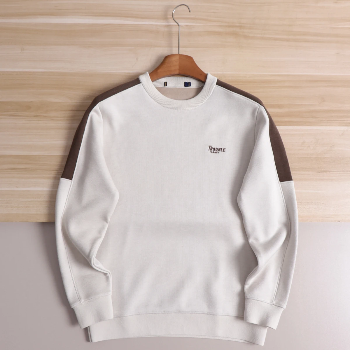 Men's Casual Long Sleeve round Neck Sweatshirt Letter Embroidery Fleece Lined Autumn Winter Warm Comfortable Streetwear