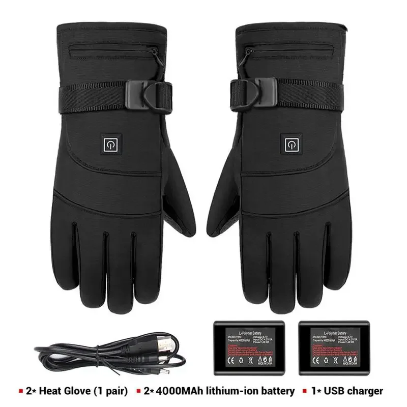 Winter Motorcycle Heated Gloves Outdoors Thermal Skiing Warm Gloves 3 Levels 4000mAh Rechargeable Battery Powered Heat Gloves