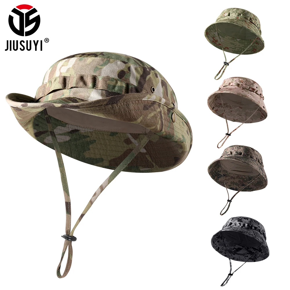 Men Outdoor Fishing Summer Mountaineering Sports Sun Protection Military Camo Bucket Hats Anti-UV Camping Folding Fisherman Caps