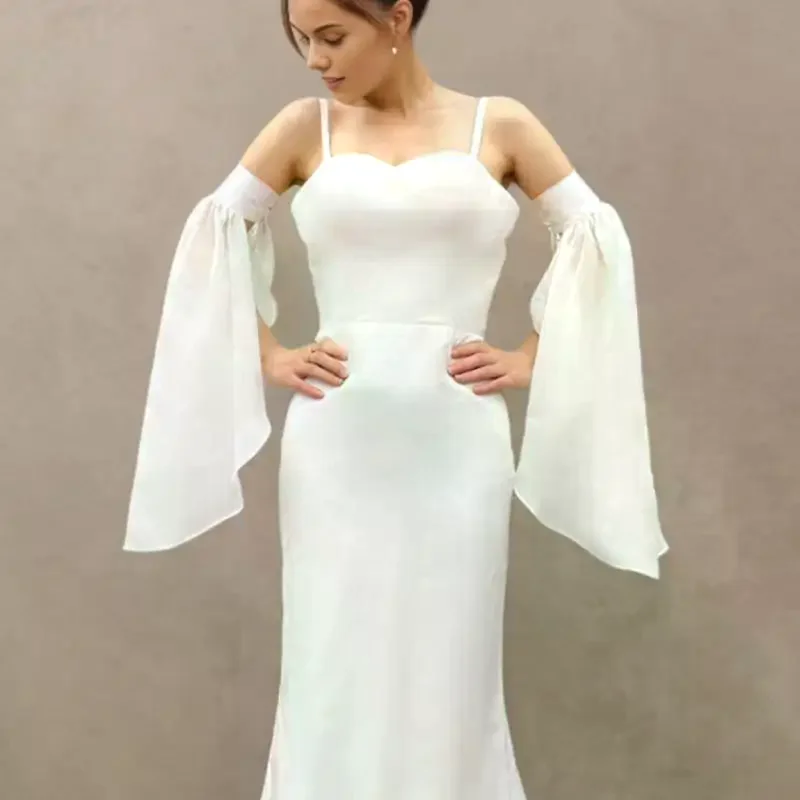 1 زوج النساء واقية من الشمس طويلة انفصال الأكمام بسيطة الزخرفية تول شير مدفئات للذراع لحفل الزفاف أو ارتداء اليومي اكسسوارات