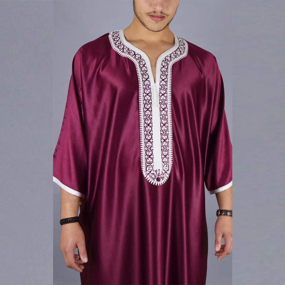 Robe solto bordado masculino, Ramadan Oração Kaftan, Traje paquistanês Thobe, Vestido Tradicional, Cavalheiro Muçulmano, Saia Longa de Luxo