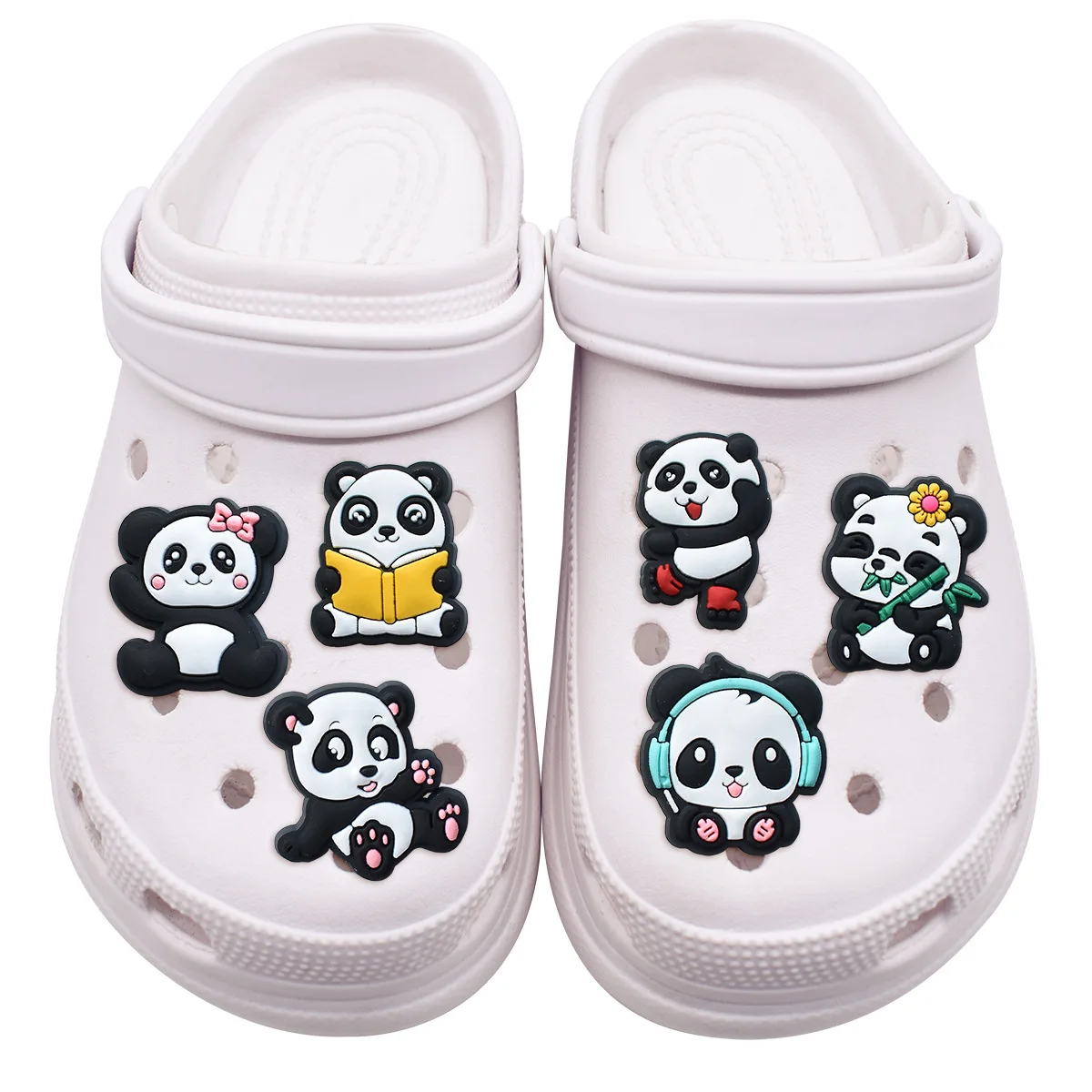 Hot Sell 1Pcs PVC Cute Pandas Shoes Charm for Crocs Buckle Kids Pins Decoration Jeans Shoe Accessories X-mas Gift Wholesale