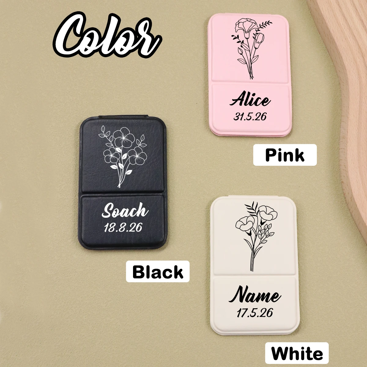 Custom Makeup Pocket Mirror-With Birth Flower, Customizable Travel Makeup Mirror, Birthday Gifts, Valentine'S Day, Mothers