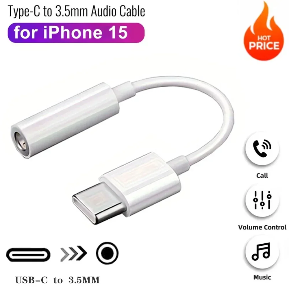 USB Type C To 3.5 Jack Earphone Adapter USB-C 3 5mm Audio Cable Converter For iPhone15 16 17