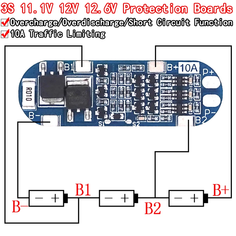 3S 10A بطارية ليثيوم أيون 18650 شاحن لوح حماية 11.1 فولت 12.6 فولت