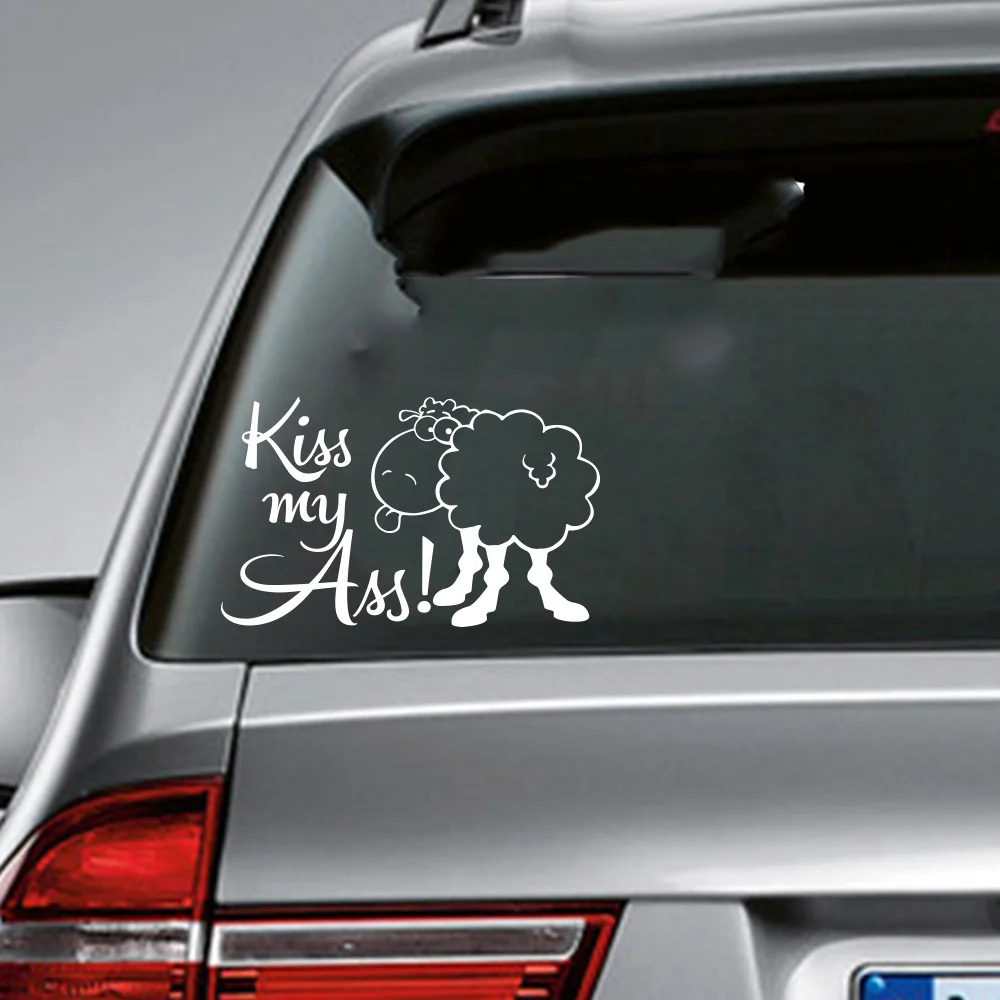 Funny Kiss My Ass Sheep Bumper Car Sticker Decal for Auto Racing Car 4x4 Offroad Windshield Window Auto Vehicle Decor