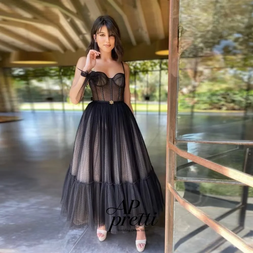 AP Pretti Graceful Tulle Wedding Dresses Spaghetti Strap Sweetheart Customized A-line Tea-Length Bridal Gown Robe De Mariée