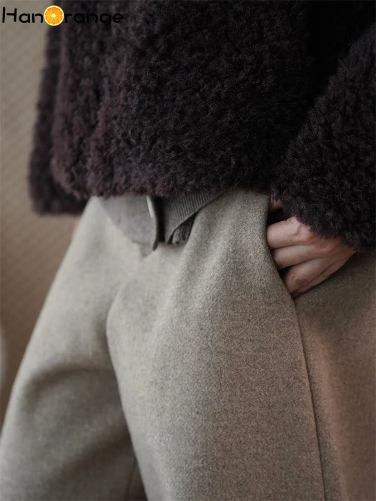 HanOrange 2025, зимняя ретро ленивая плюшевая куртка с воротником-стойкой и полумолнией, искусственная куртка из овечьей шерсти, свободное теплое пальто, дымчато-серый/шоколадный цвет
