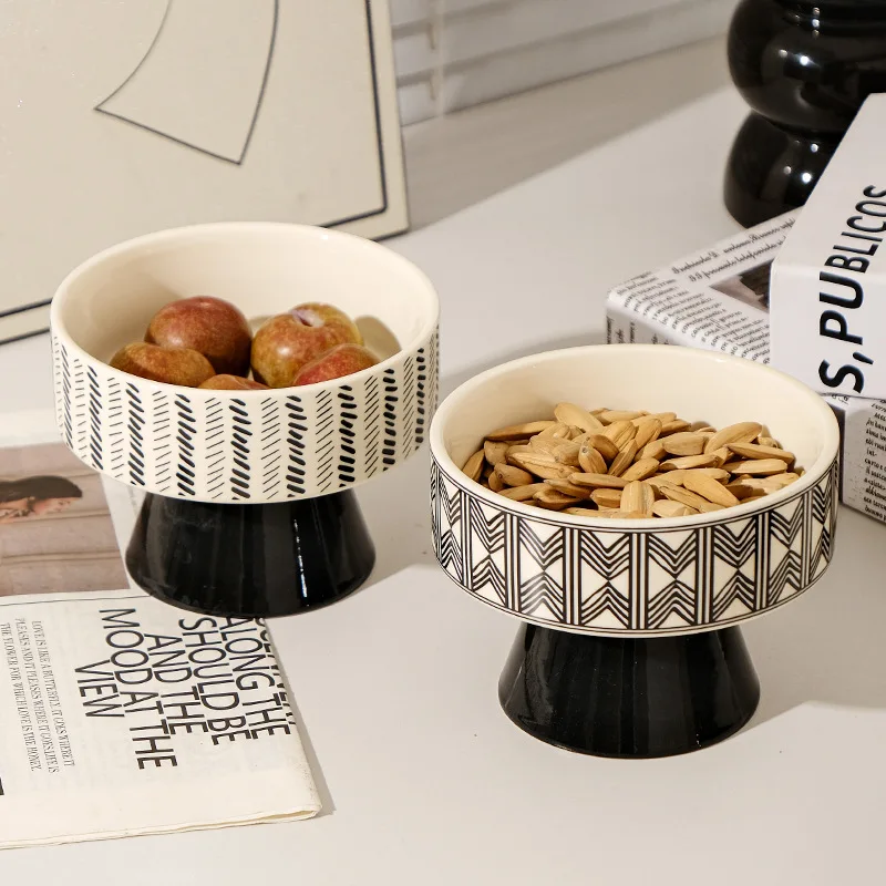 

Living Room Table Nut Plate Storage Snack Bowl Ceramic Tall Bowl Fruit Plate Afternoon Tea Snack Plate Ornament Bowls Salad Bowl