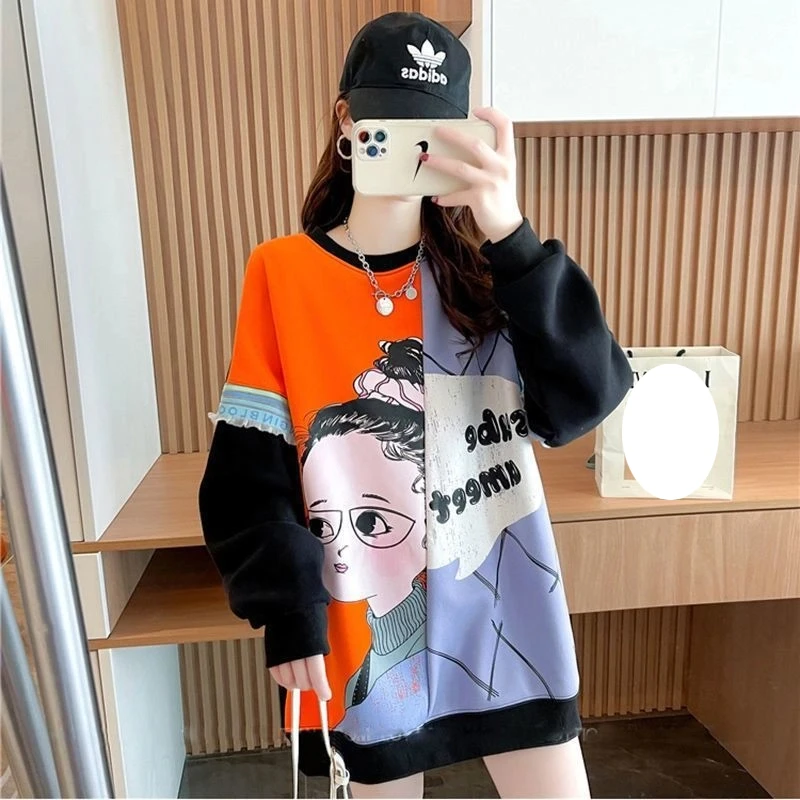 

Fashion Printed Spliced Lace Casual Color T-Shirts Female Clothing 2023 Autumn Winter New All-match Tops Korean Tee Shirt