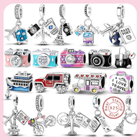 Original 925 Sterling Silver Charm Bead Aircraft Camera Handbag Travel Life Beads Pendant For Bracelet Charms DIY Jewelry Gift