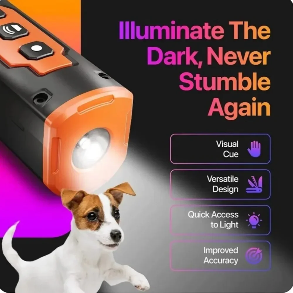 

Three-head ultrasonic dog repellent rechargeable anti-barking deterrent device with LED lighting strobe flashlight