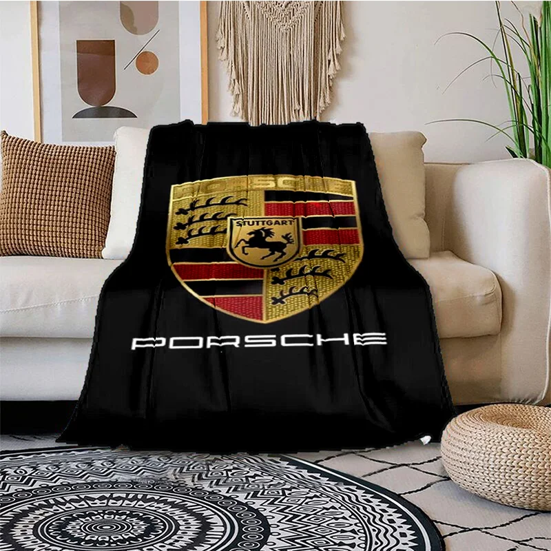 Coche deportivo impreso en 3D, logo P-Porsche 911, sala de estar, sofá, camping, picnic, manta, ropa de cama, mantas decorativas para camas