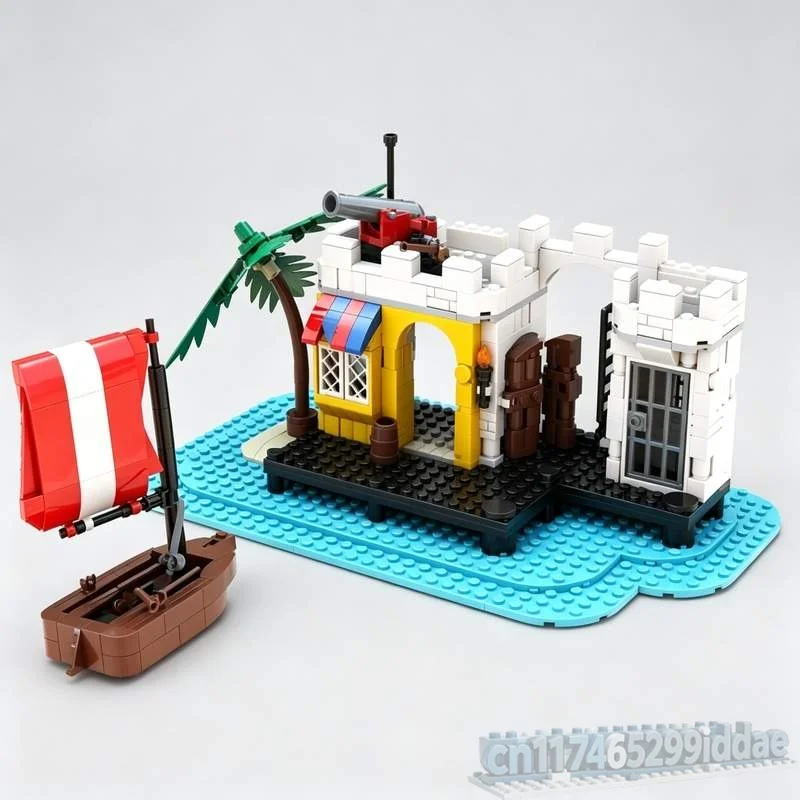 524PCS Pirates Lagoon Lockup Remake Castle Fort Model Custom Puzzle DIY Assembly Educational Toy Building Blocks Adventure Gift
