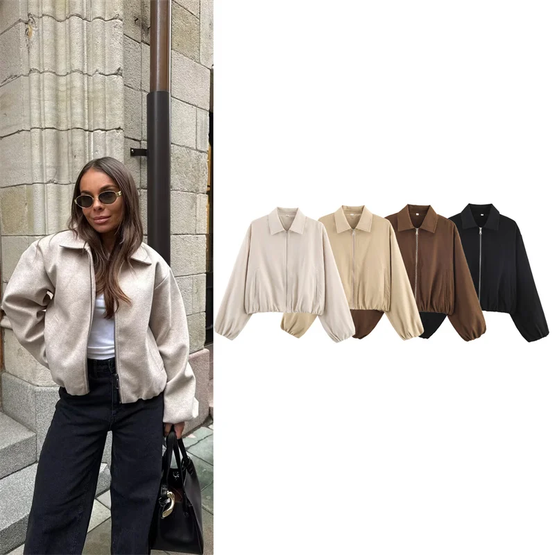 

Women's Coat 2025 Autumn New Model Plain Color Long Seeve Loose Puffed Jacket Simple Style Zipper Coat Casual Fashion Versatile