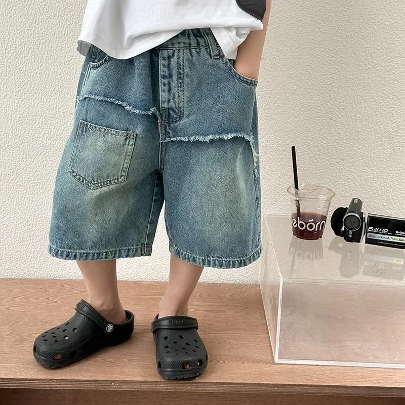 

New 2025 Boys Summer Thin Denim Five-point Pants Kids Casual Denim Shorts Trousers Teen Loose Straight Leg Jeans Clothing