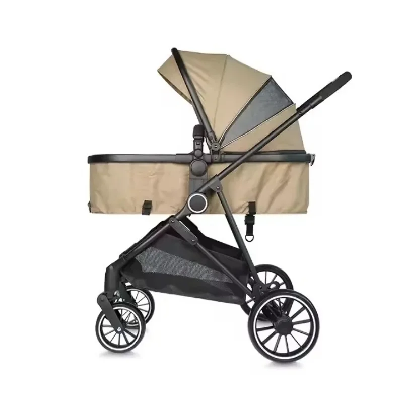 Two-way high-landscape baby stroller can sit and lie down, foldable, reversible, one-button folding