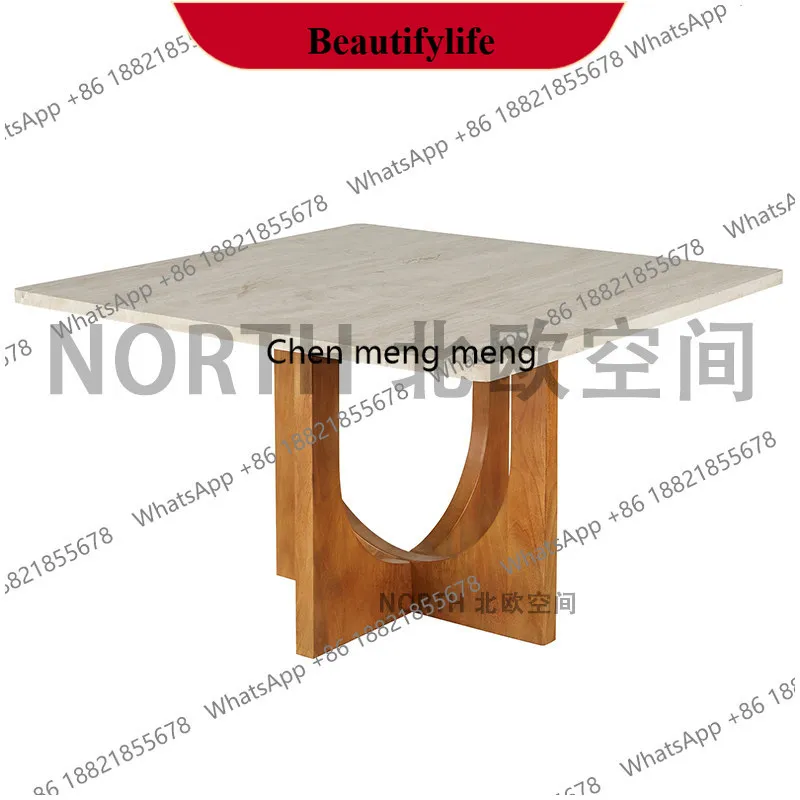 

Обеденный стол M182 в средневековом стиле из травертина, скандинавский современный дизайнерский стол из массива дерева, квадратный стол