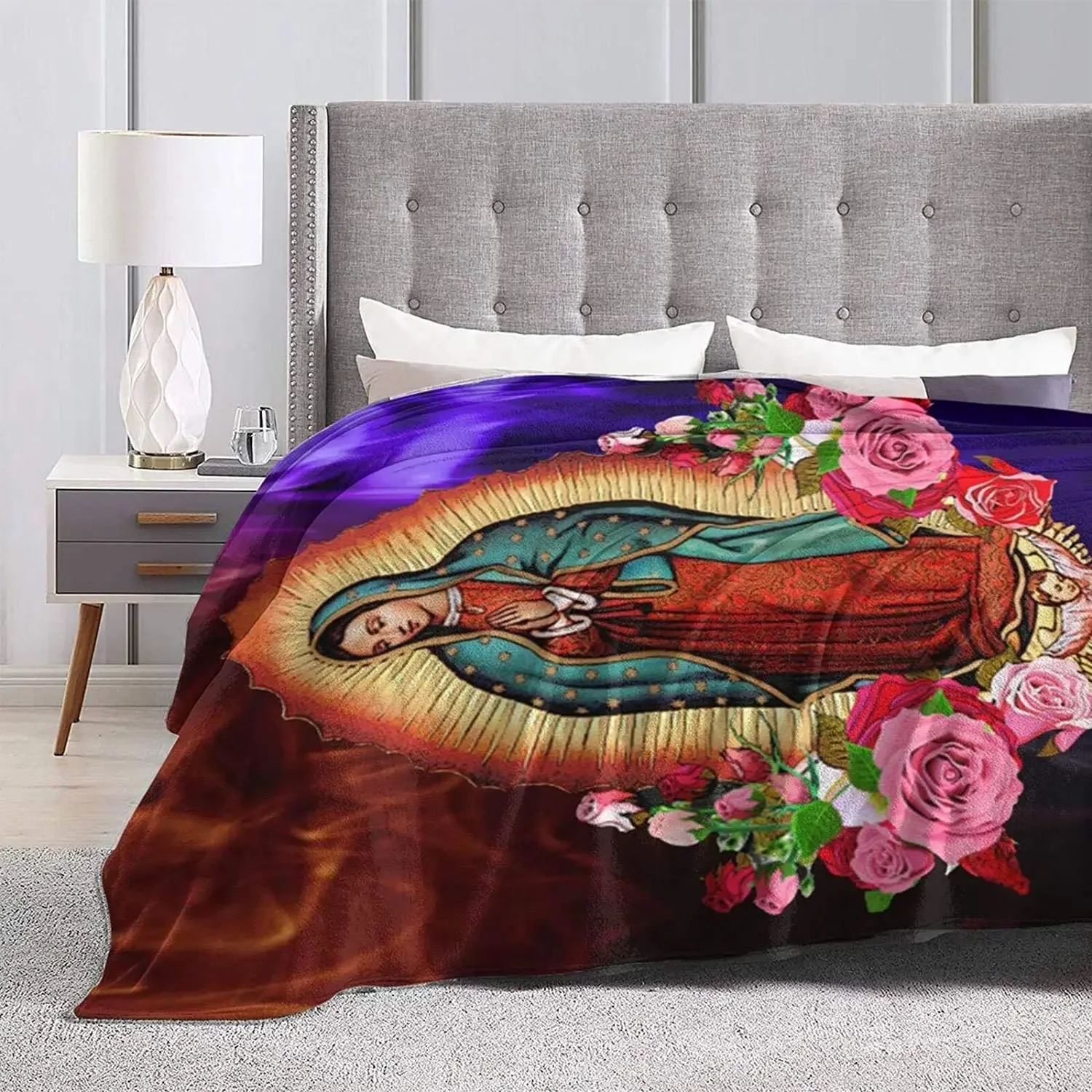 Our Lady of Guadalupe Virgin Mary Throw Blanket Ultra-Soft Micro Fleece Blanket Movies Blanket for Bed Couch Living Room 80x60in