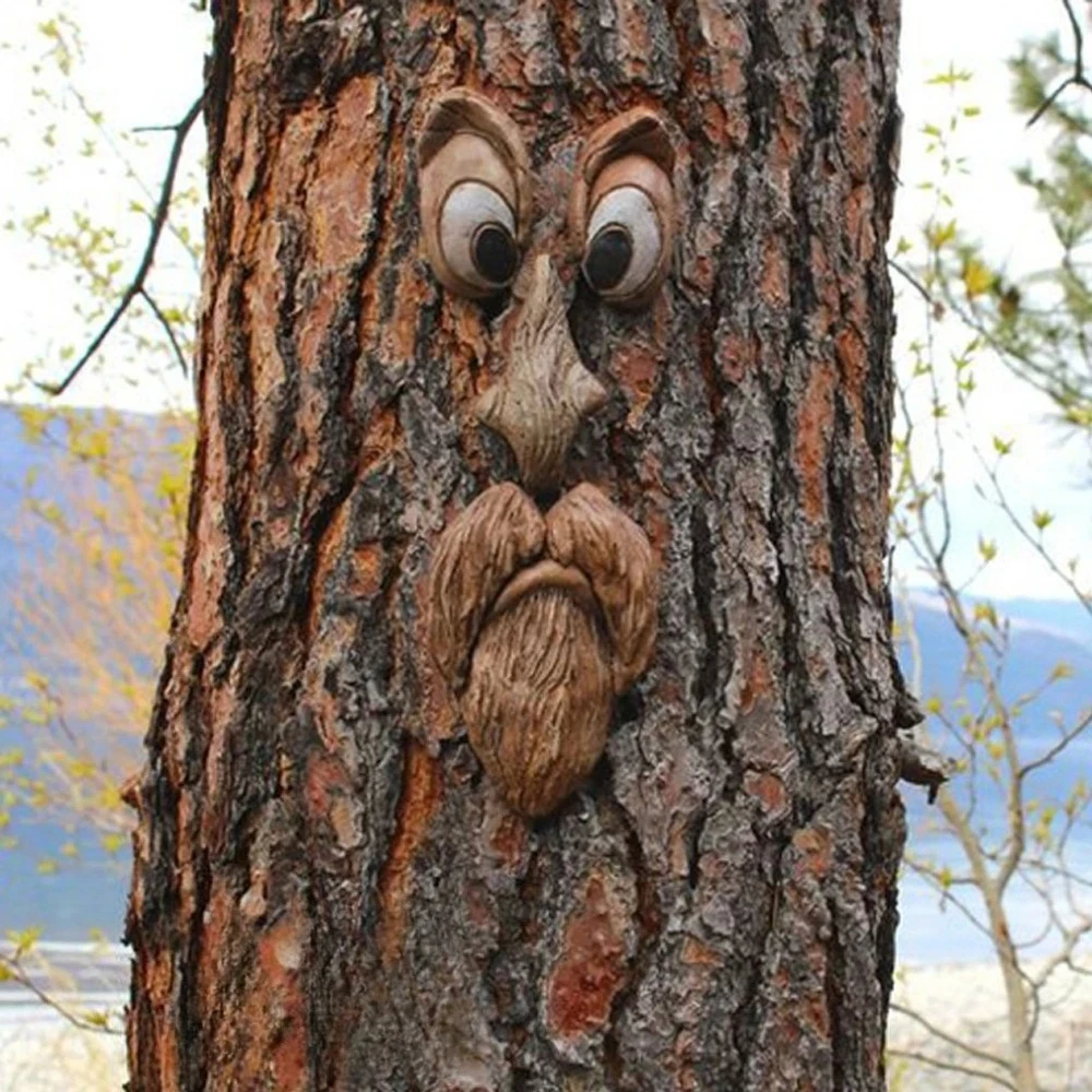

Resin Tree Face Decor Outdoor Garden Statues Halloween Yard Art Funny Bark Ghost Decoration Creative Lawn Props for Fall Party