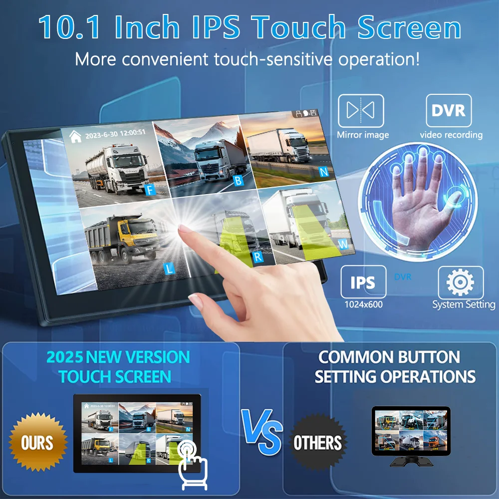 6 Channels 10.1 Inch Vehicle DVR 1080P AHD Camera BSD Bluetooth Monitor System Set Parking Monitoring Recorder For Bus Truck RV