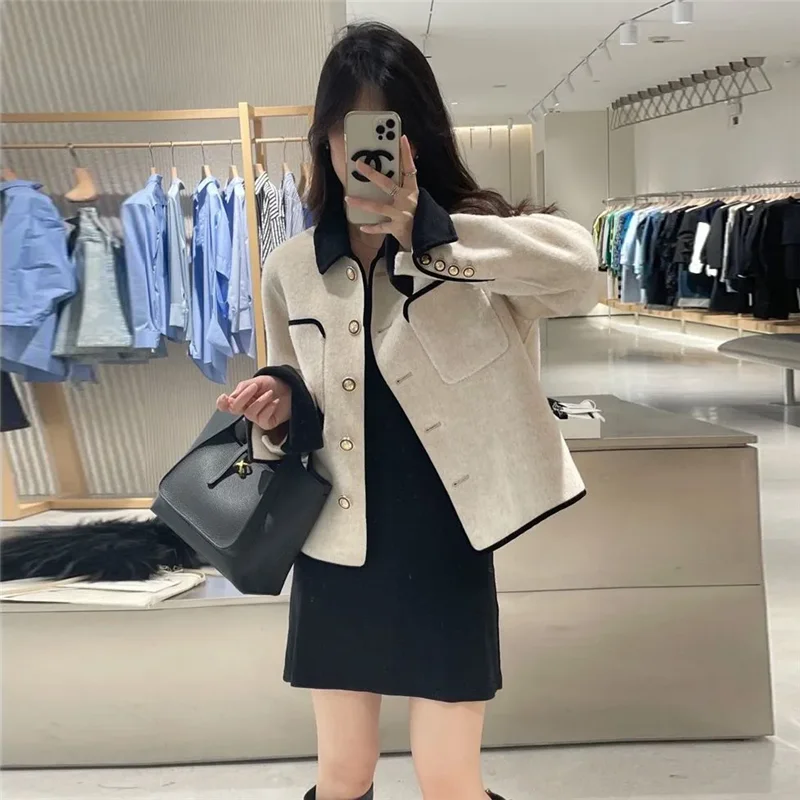 

Autumn Winter Short Thin Wool Coat Women 2025 New Fashion Loose Casual Baseball Uniform Coat Pure Colour Outerwear Grey Female