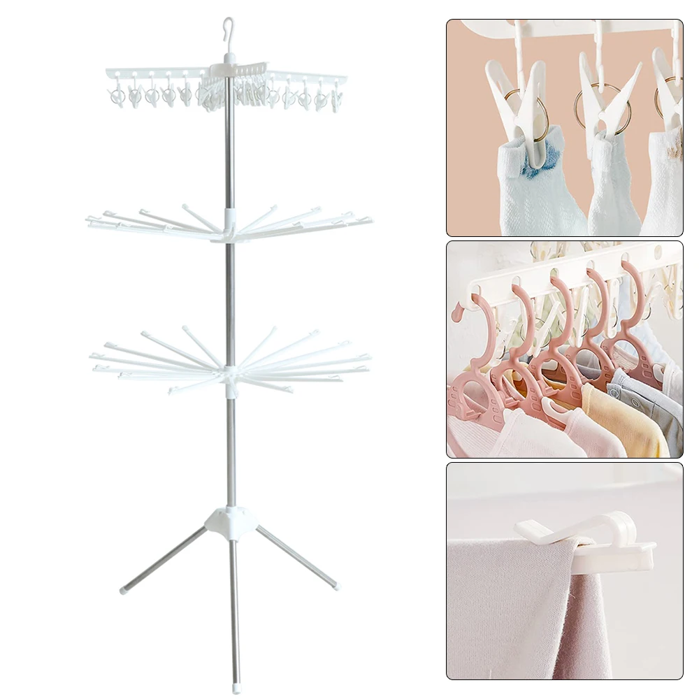 3-Tier Stainless Steel Laundry Hanger Clothes Drying Coat Rack Foldable Stand with Pedestal Garments Holder