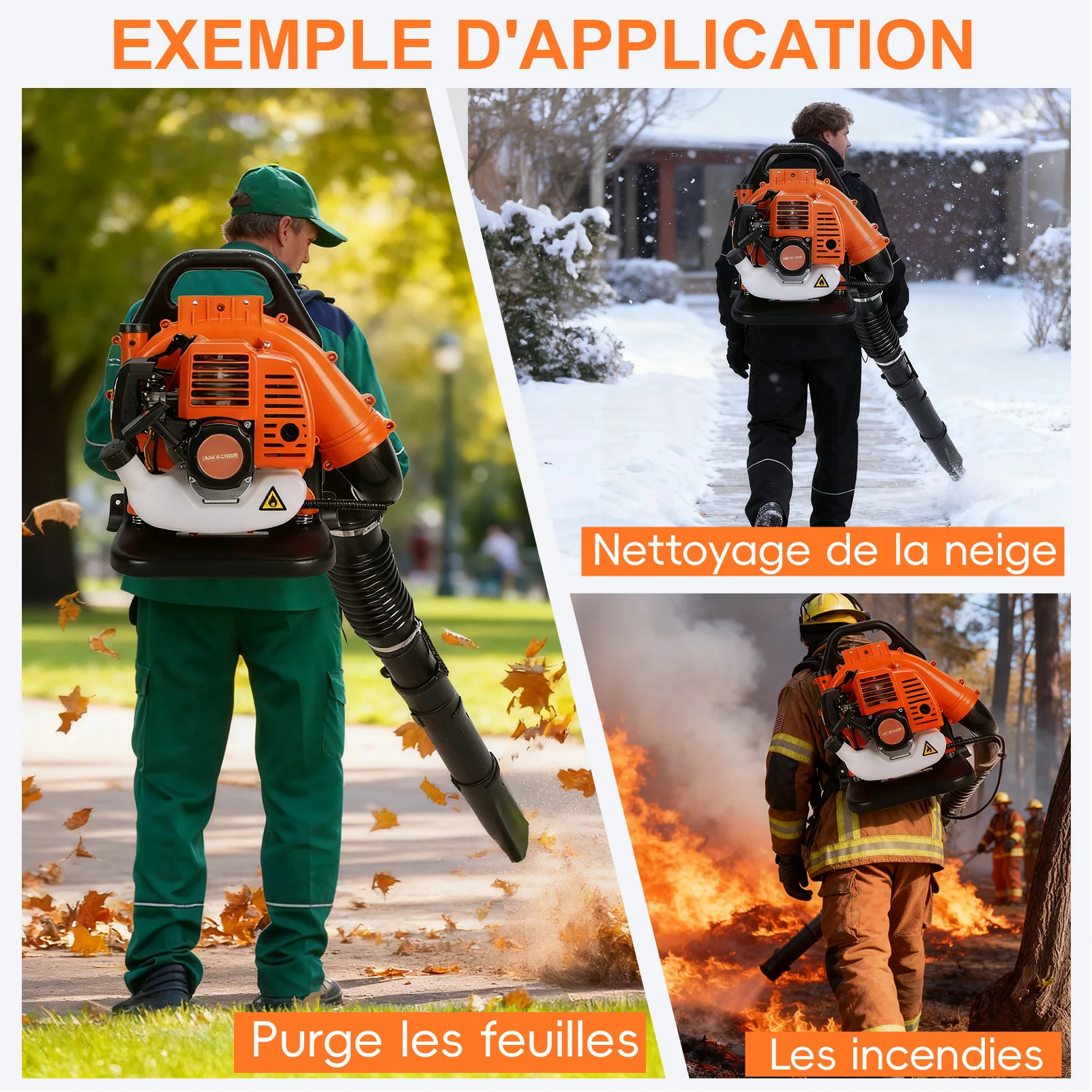 Souffleur à feuilles haute puissance 2 temps, forte force du vent, souffleur à neige dorsal en ABS pour jardin