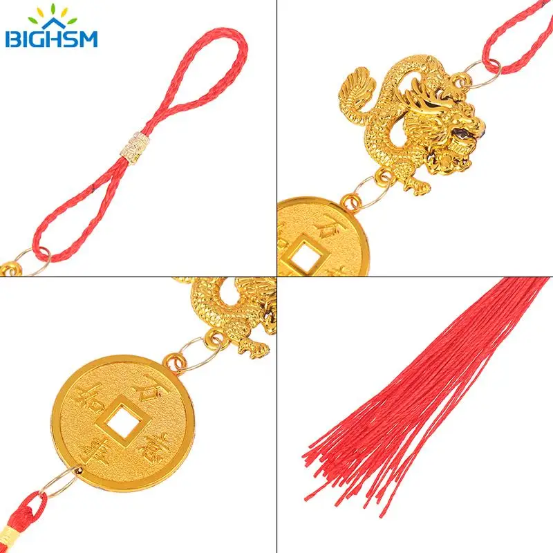 1Pc 2024 Year Of The Dragon Gold-Plated Plastic Zodiac Dragon Pendant Lucky Mascot Home Car Hanging Ornaments New Year Gifts