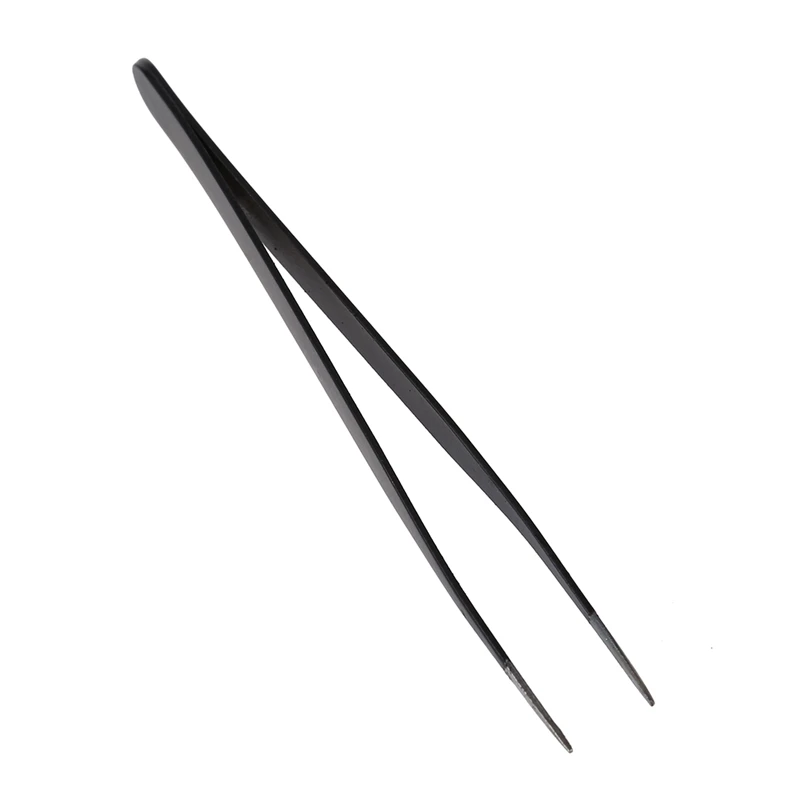 2X Black Metal Straight Sharp Tip Tweezer