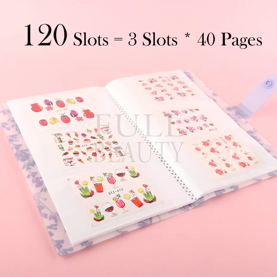 120/80 Slots Nail Stickers Storage Book Showing Photo Album Card Nails Sliders Organizer Button Design Manicure Notebook NLZTB-1