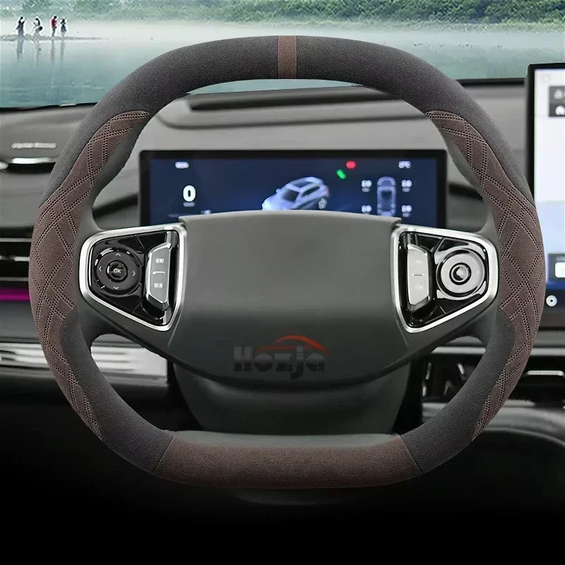 Capa de couro de camurça para volante de carro, para peugeot 208 gt 2023 2024 2025, antiderrapante, acessórios automotivos