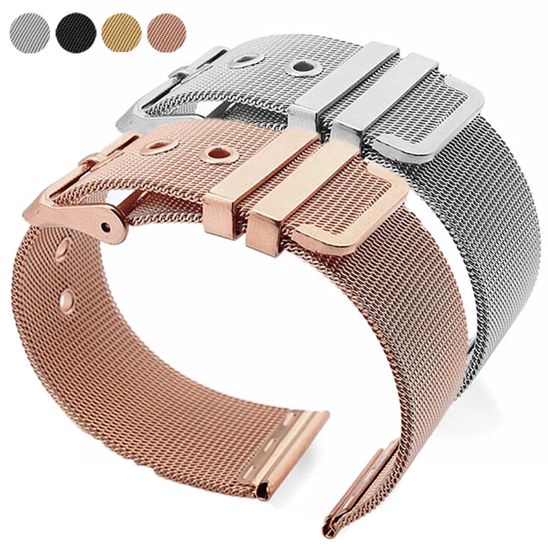 18mm 20mm 22mm 24mm Milanese Ultra Thin Steel Strap Universal Wrist Band 0.4mm Mesh Metal Bracelet Pin Buckle Watch Replacement