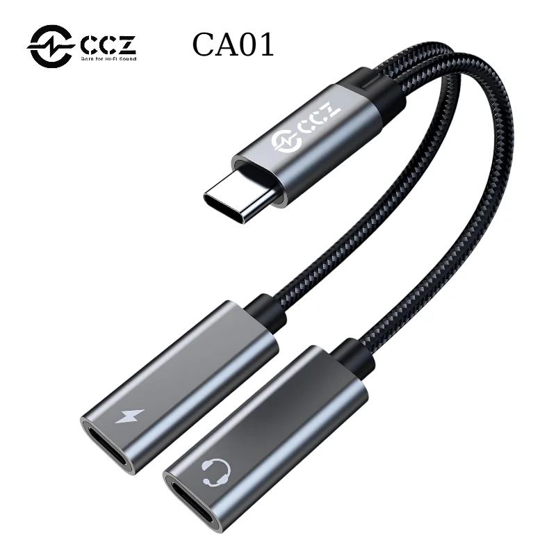 

CCZ CA01 USB C to Type C Headphone Jack and Charger Adapter 1 in 2 Out Dongle Hi-Res DAC Audio Cable for Samsung Galaxy S25 S24