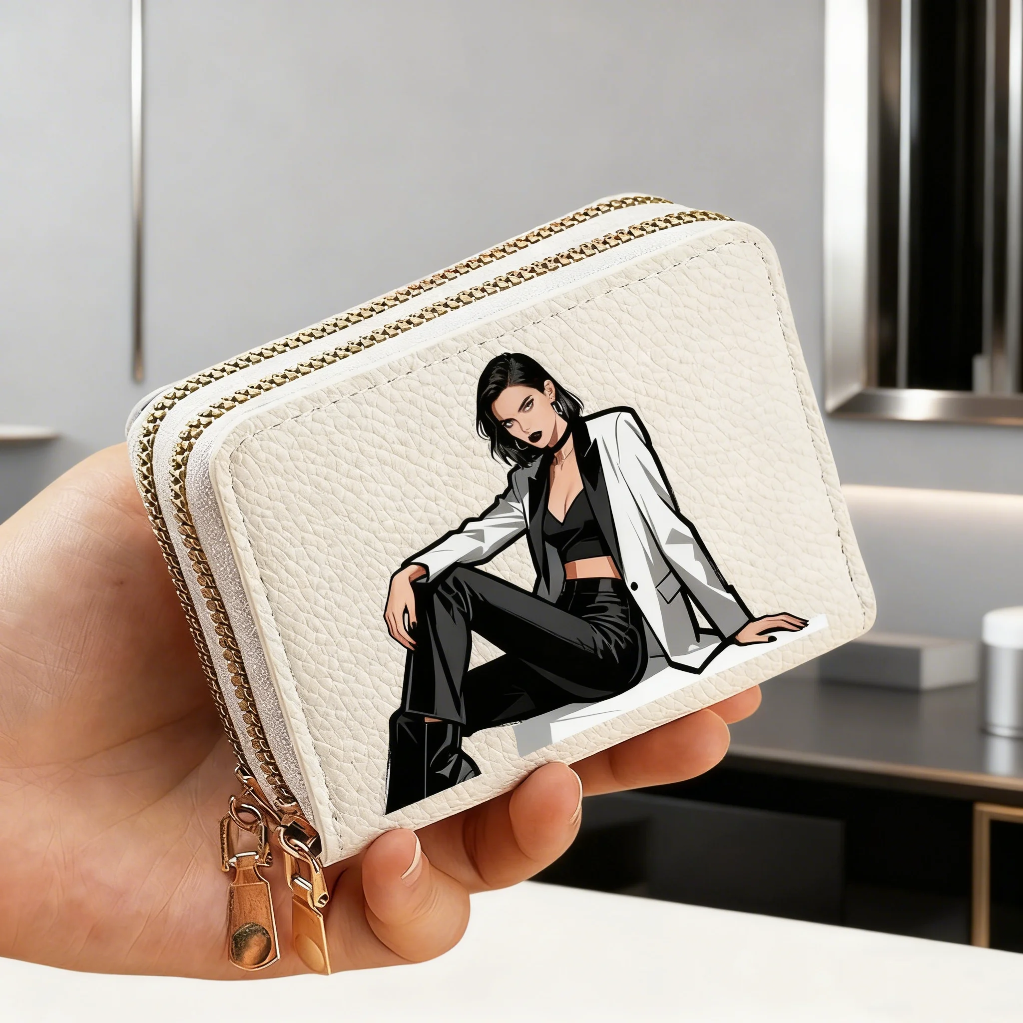 

1 шт., крутой женский кошелек для монет с двойной молнией для хранения, сумка для карт с несколькими картами, кошелек-клатч