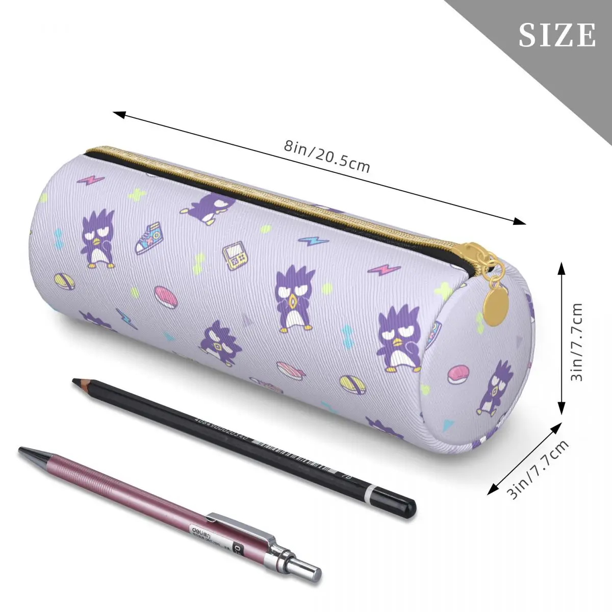 Sanrio Badtz Maru Couro Lápis Cases, Criativo Pen Holder Bags para crianças, Capacidade Estudantes Escola Cosmetic Pouch