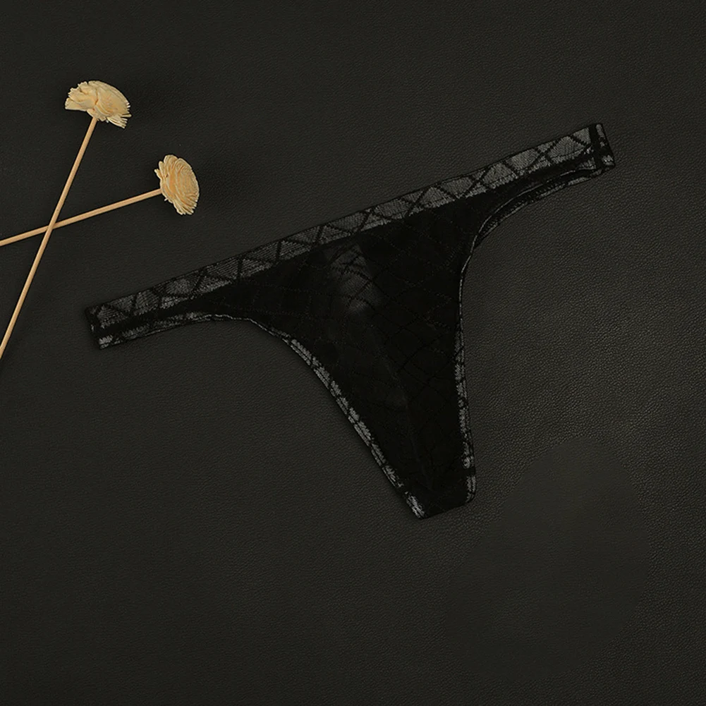 

Mens See Through Lingerie Diamond Print Mesh Ultrathin Erotic Thongs Breathable T Back Underwear For Hot Man Underpants Fashion