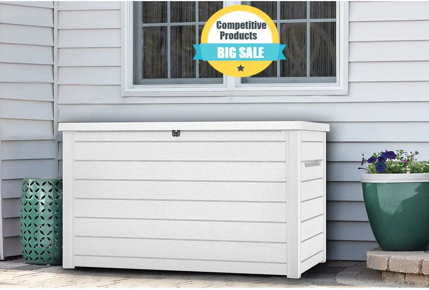 

Durable XXL 230 Gallon Deck Storage Box Outdoor Patio Container ~ White