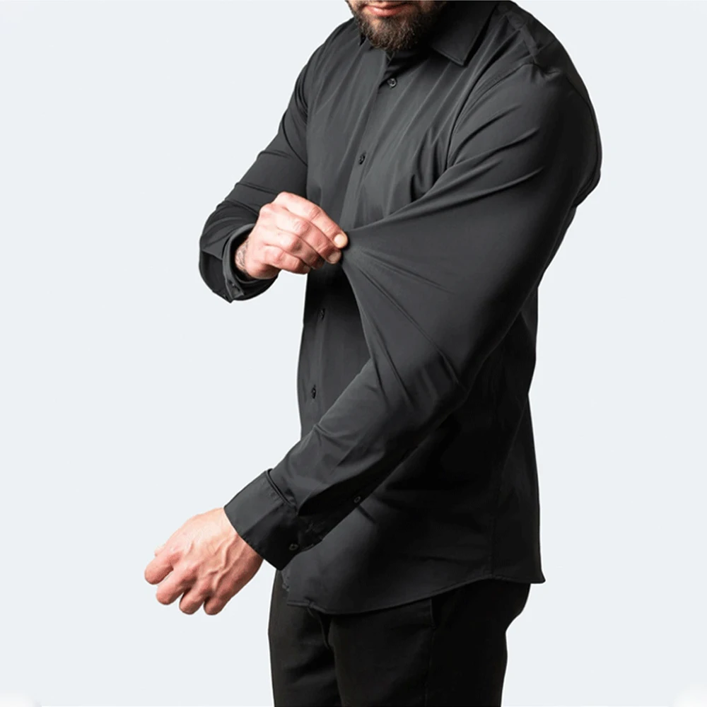 Brand Elastic Shirt Men Long Sleeve Business Casual Clothing Slim Fit Social Shirt High Quality Black Elegant Shirts for Men