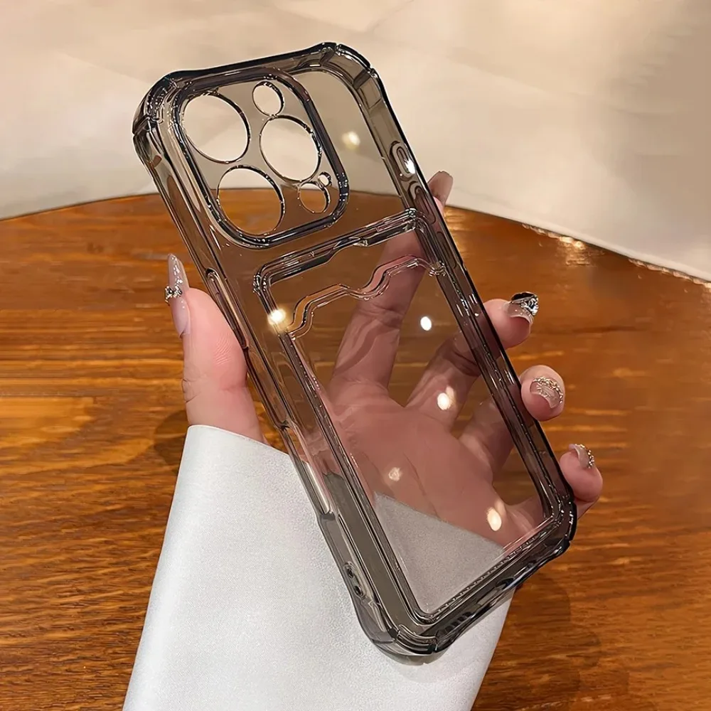 Brieftaschen-Kartenhalter, durchsichtige weiche Hülle für iPhone 16, 11, 13, 12, 14, 15, 17, Pro Max Plus, transparente Kartenfächer, stoßfeste Stoßstangenabdeckung – Detail 11